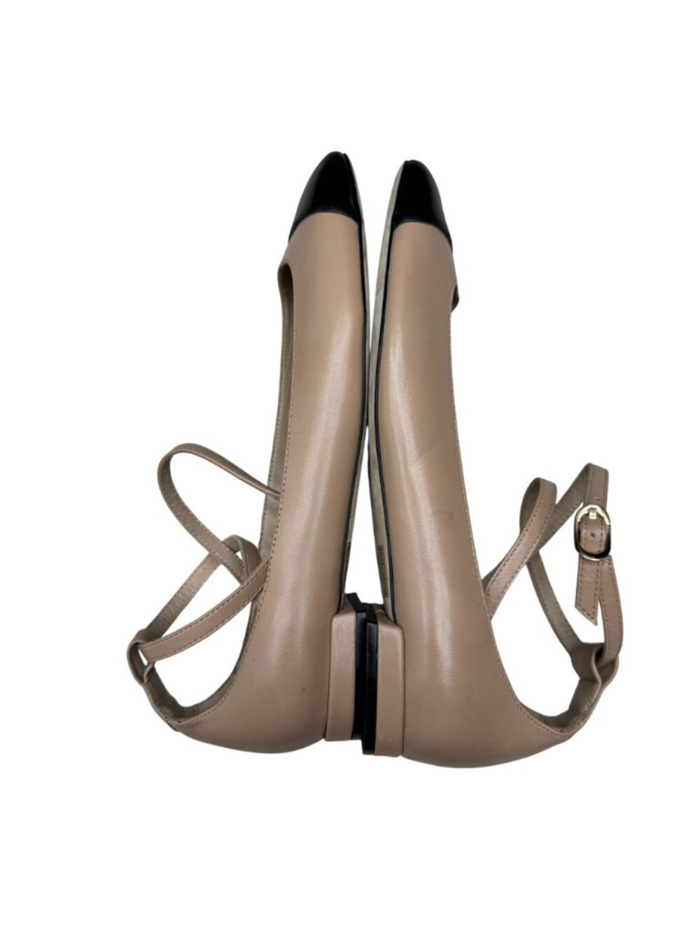 Stuart Weitzman  Eden Strap Flat Women's Tan/Black Cap Toe Shoes Sz 7B WORN ONCE - Picture 7 of 10